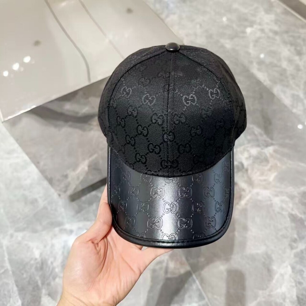 Gucci GG Canvas Leather Baseball Cap Black